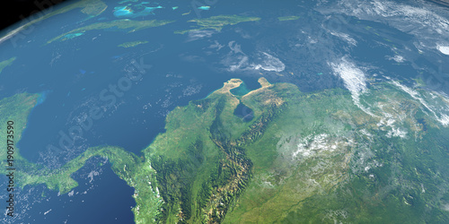 Gulf of Venezuela and Maracaibo Lake in earth planet. Aerial View. 3d render