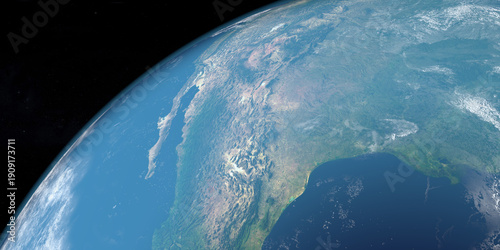 Rocky Mountains in United States, America. Aerial view from space. 3d render