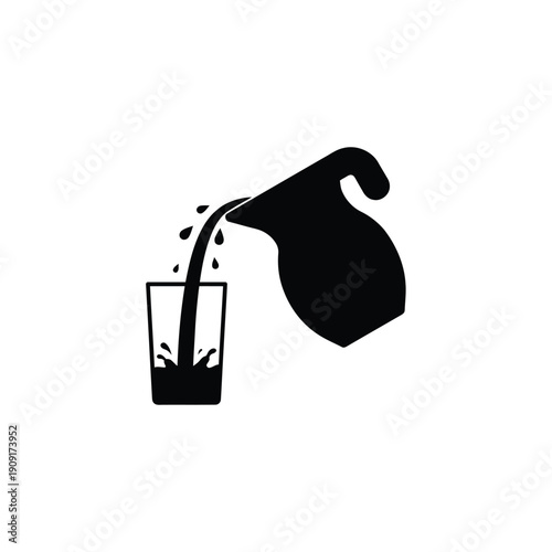 Simple black and white illustration of liquid being poured into a glass