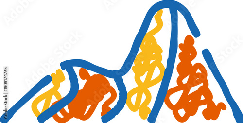 Abstract scribbled illustration depicting the ups and downs of a roller coaster track, symbolizing excitement, adventure, and emotional fluctuations in a playful, hand drawn vector style