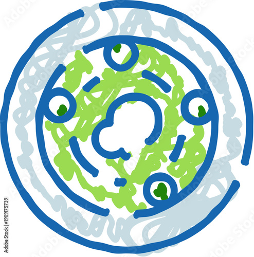 Doodle drawing showing a fresh green salad in a bowl, symbolizing healthy and organic food choices, vegetarian meals, and a nutritious diet, perfect for wellness and lifestyle concepts