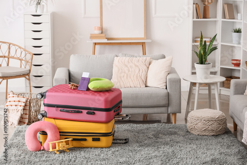 Suitcases with passport, tr...