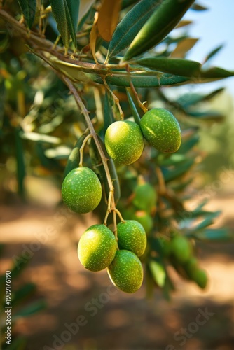 Wallpaper Mural Ripe green olives on tree branch in sunlit olive grove Torontodigital.ca