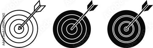 Target icons set. Goal symbol collection. Simple target with arrow. Darts icon. Hitting the bullseye icon line and flat style 
