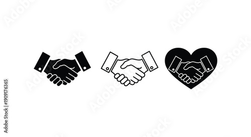 Handshake icons set. Business agreement handshake symbol set. Shaking hands logo. Friendly handshake line and flat style - stock vector
