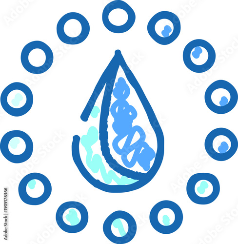 Water drop icon showing purity and hydration in an abstract drawing, representing filtration, environmental care, and essential nature of liquid for life and health