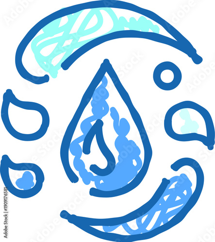 Water drop icon representing sadness, empathy, or emotional distress, featuring a large central teardrop surrounded by smaller droplets and expressive lines suggesting a crying face