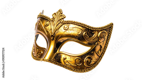 Gold Venetian Masquerade Mask Isolated on White Background