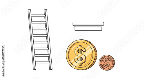 Ladder and Coins: Symbolizing Financial Growth, Success, and Investment