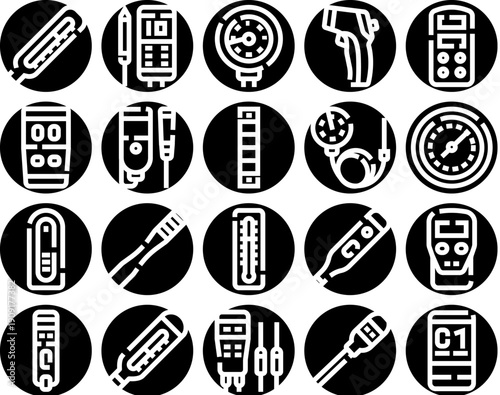 Collection of diverse temperature measurement tools and thermometers, including medical, digital, infrared, and traditional devices, illustrating various methods for monitoring and gauging heat