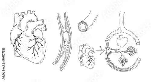 Human Heart Anatomy and Blood Vessel Cross-section Diagram