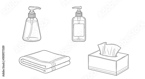 Hygiene Essentials: Soap Dispensers, Tissues, and Folded Towel - Cleanliness Concept