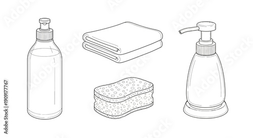 Kitchen Cleaning Supplies: Dish Soap, Sponge, and Hand Soap Dispenser