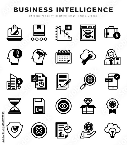 Vector Business Intelligence types icon set in Lineal Filled style. vector illustration.
