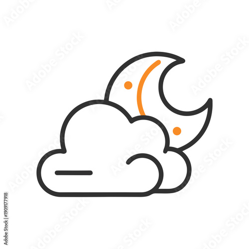 A cloudy night sky with a crescent moon