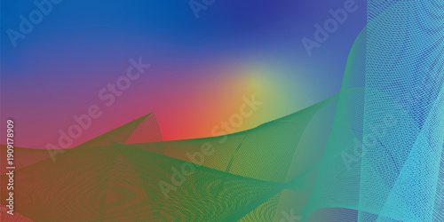 Yellow and navy blue abstract shape grainy gradient background with black noisy texture for wide banner poster and header design