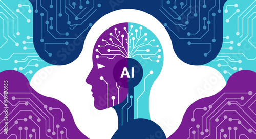 Stunning AI concept with human head and circuit board design