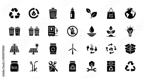Eco friendly icons for sustainable living and environmental conservation
