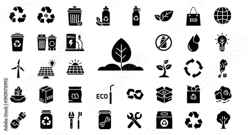 Eco friendly icons for sustainable living and environmental conservation