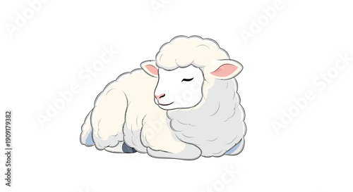 Cute cartoon sheep lying down in a peaceful pose