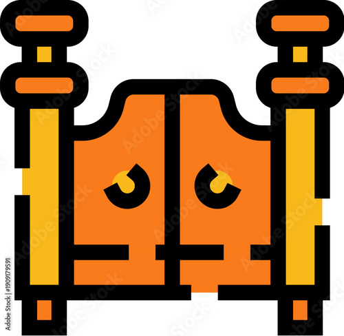 Saloon swinging doors icon representing a classic western bar entrance, symbolizing the rugged frontier, traditional taverns, and old hospitality establishments in a simple graphic illustration