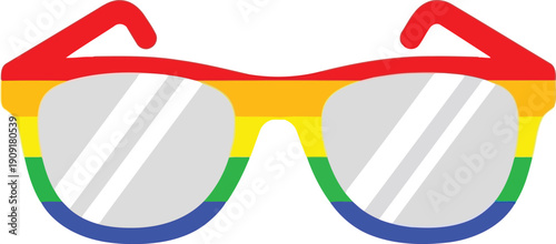 Vector Sunglasses with Rainbow Pride Flag Colors, Isolated on White Background, LGBTQ Symbol