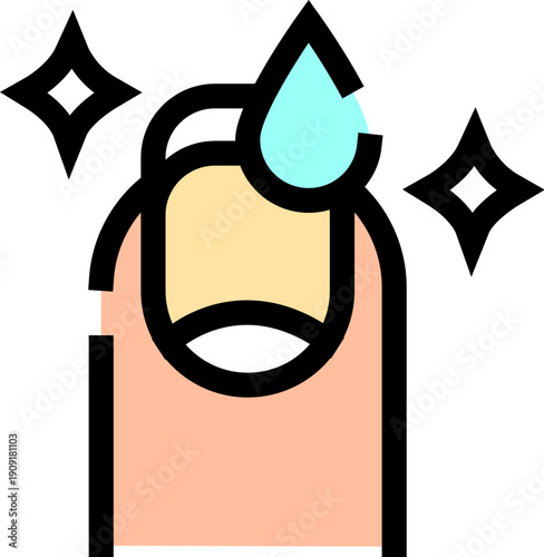 Hand with fingernail receiving a moisturizing drop, symbolizing nail care, manicure treatment and hygienic beauty routine for healthy, glossy cuticles and skin care wellness