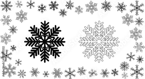 Intricate snowflake designs arranged in a decorative winter themed pattern