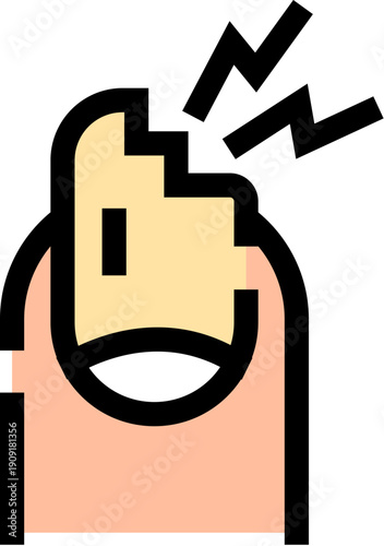 Fingernail showing a chipped and cracked tip with symbols representing pain and damage, depicting issues with brittle or unhealthy nails and related discomfort
