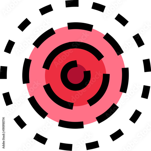 Red circular symbol indicating pain, inflammation, or an affected area, useful for medical, health, or targeting concepts in flat design graphic communication