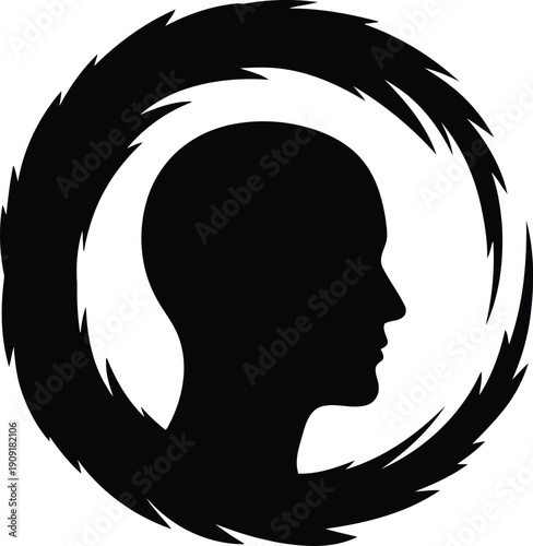 Silhouette of Human Head Inside Abstract Circular Brush Stroke for Mental Health and Psychology Concepts