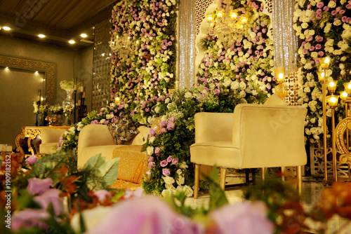 Fotografi Beautiful wedding stage decorated with flowers, Wedding ceremony and decorations