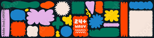 Schilderij op canvas Set of playful textbox shapes, simple minimalist color wiggly and wavy forms for funny retro design
