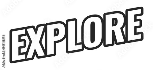 Explore web button in bold black outline. Discovery feature. Browsing functionality. Site exploration. Navigation. Minimal uppercase text. Angled letters with white fill. UI UX. Oswald font used