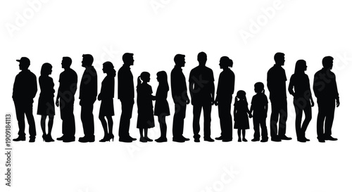 A silhouette of a family showing multiple generations standing together