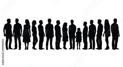 A silhouette of a diverse group of people standing in a line