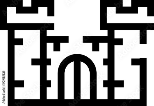 Castle icon representing a fortress or stronghold, symbolizing protection, security, and medieval architecture with its distinctive towers and arched entrance