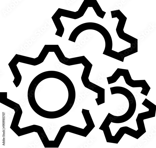Interlocking gears icon symbolizing a complex system, process, teamwork, cooperation, and the interconnectedness of technological components or business operations