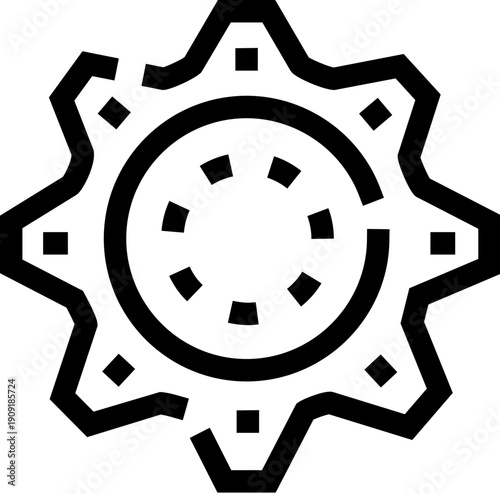 Black outline gear cog icon representing mechanical processes, settings, and technical configurations, symbolizing operations, engineering, and adjustments in a system