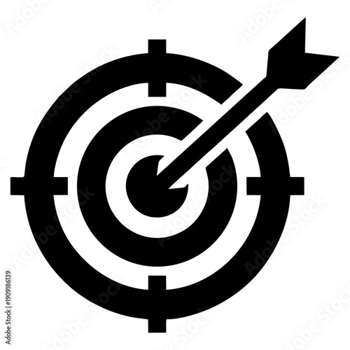 Target Goal Icon in Clean Black Silhouette for Strategy, Focus, and Success