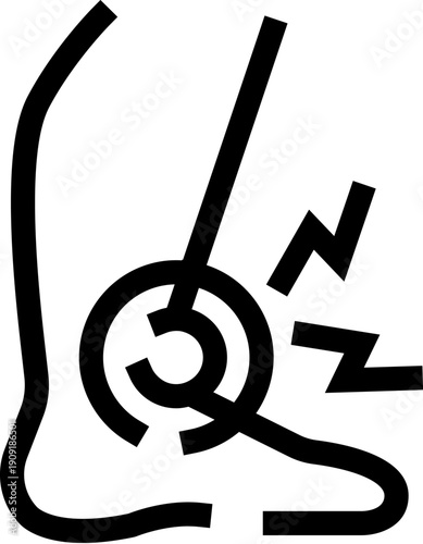 Ankle suffering from acute pain and inflammation, with a focused icon illustrating injury, sprain, or other leg joint ache requiring medical attention