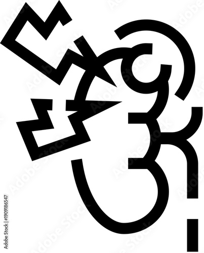 Kidney line art icon with sharp jagged accent indicating acute internal pain or inflammation, medical symptom concept for urology, illness, diagnosis, treatment, healthcare vector