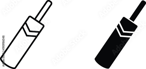Cricket Bat Icons Vector Set – Sports Equipment Symbol in Solid and Outline Style