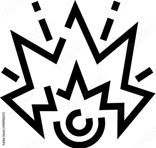 Explosion bomb blast icon, featuring a dynamic burst shape and shockwave lines, symbolizing danger, caution, alert, and destruction in a simple line art style
