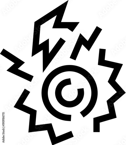 Pain sensation icon depicting a central inflamed area surrounded by jagged lines and lightning bolt shapes, symbolizing sharp ache, intense discomfort, and inflammation within the body
