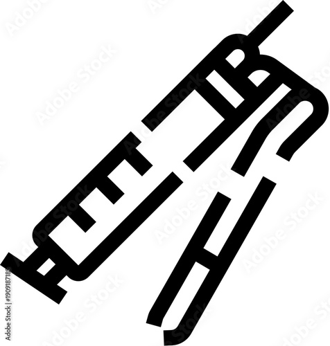 Abstract icon outlining a medical syringe next to a hair straightener, representing concepts of medical applications combined with beauty and styling tools