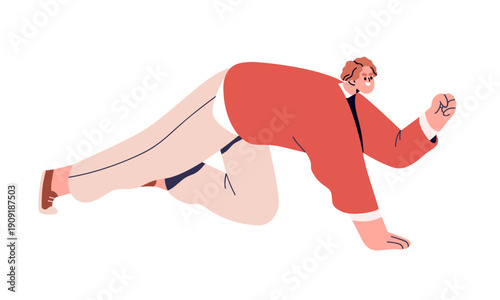 Man crawling forward. Determined office worker in motion struggling, fighting...