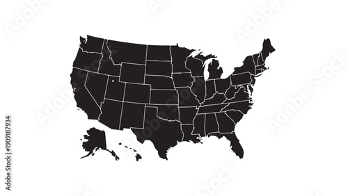 Minimalist black and white us map vector illustration for geographic data visualization