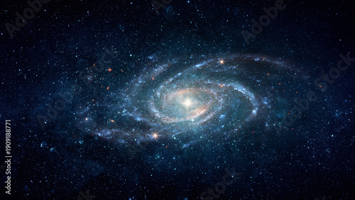 Spiral galaxy in deep space surrounded by stars and cosmic dust. Astronomical collage showing the structure of the universe, galaxies, star systems. Elements of this image furnished by NASA.