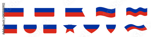 Russia flag set, Russian flag vector icon, heart, pin symbol